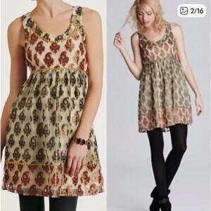 Free People Paisley Metallic Studded Racerback Jaquard Babydoll Mini Dress, 4